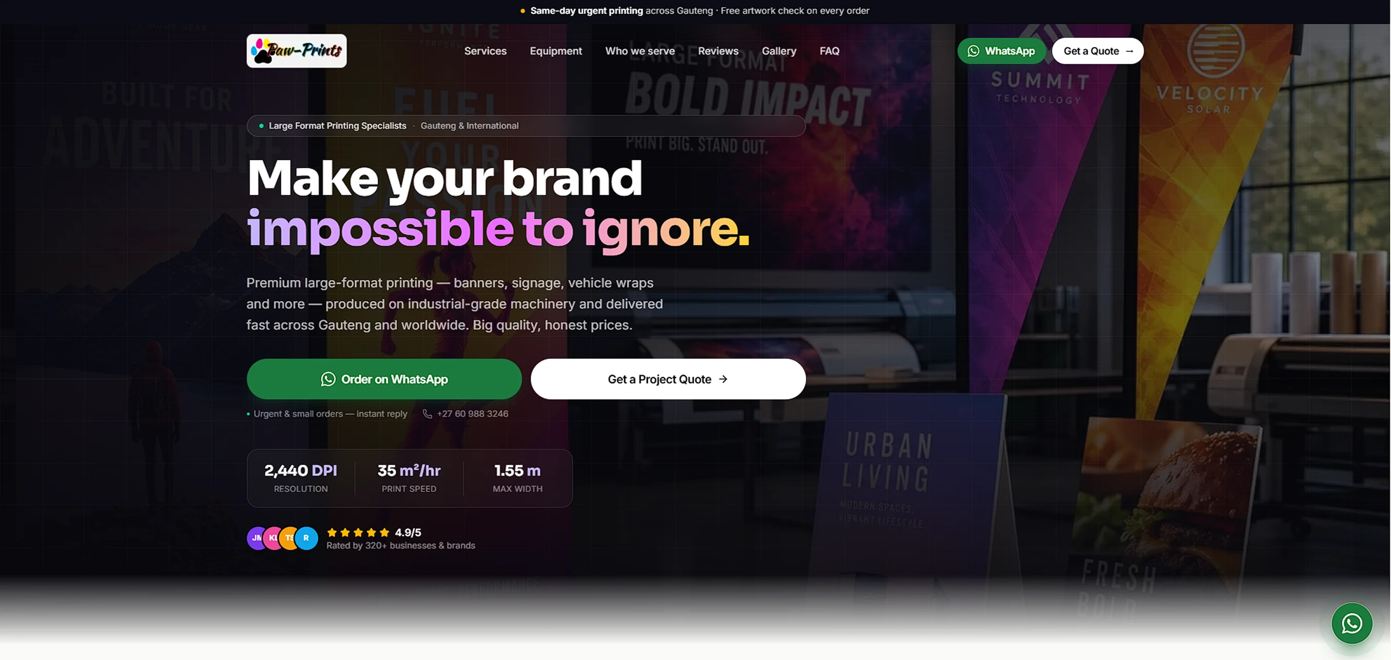 Paw Prints — Large-Format Printing website designed by MTJ Digital