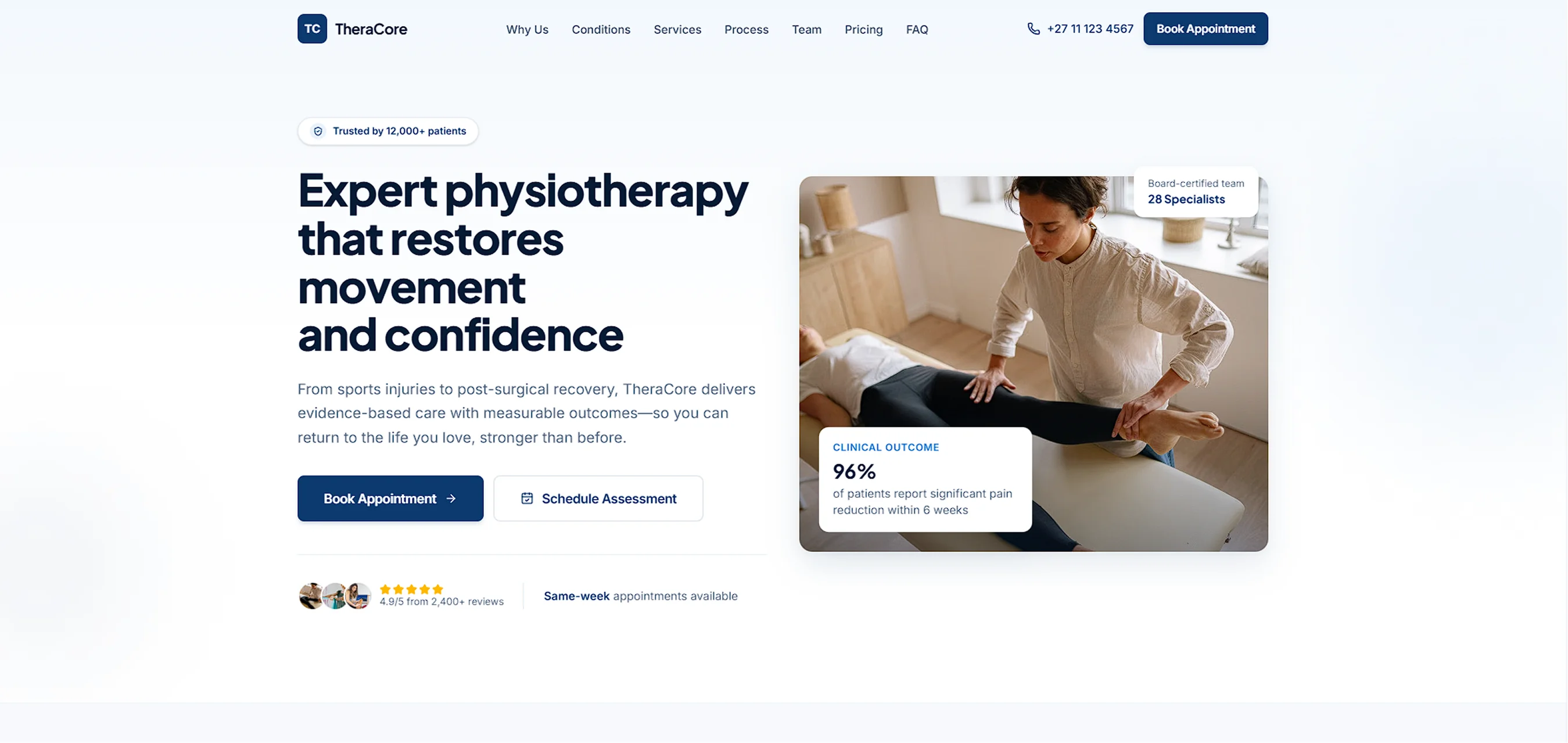 TheraCore — Premium Physiotherapy & Rehabilitation website designed by MTJ Digital